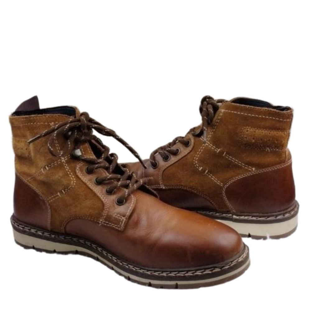 CREVO Drayton Chestnut Suede Leather Round Toe Hook Eyelet Lace Up Ankle Boot